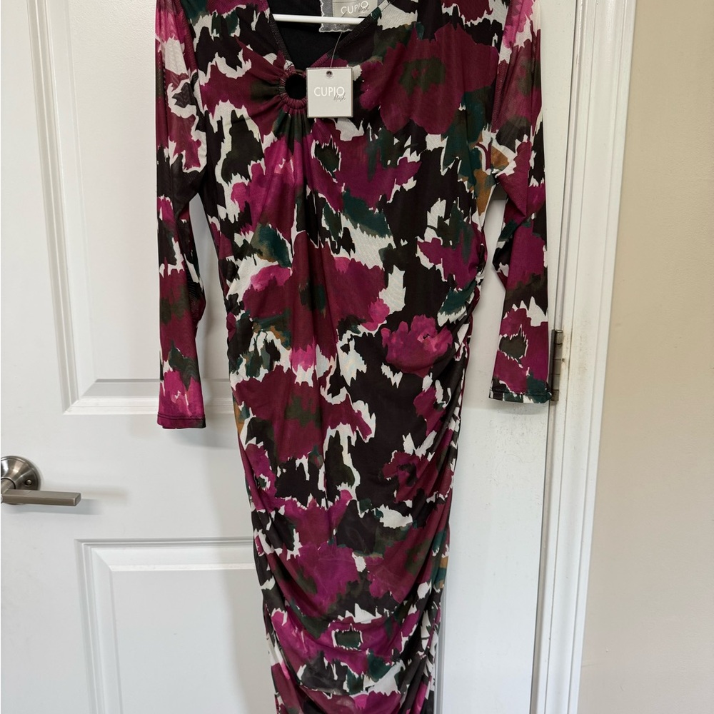 Cupio Long Sleeve Dress - Pink, Black, and Green Floral